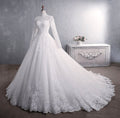 Lace Wedding Dress Bridal Stand-up Collar Long-sleeved Large Tail Large Size - RICALOUX