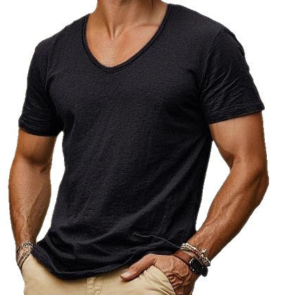 Solid-color Bamboo-cotton V-neck Short-sleeve T-shirt – Premium 0 | RICALOUX