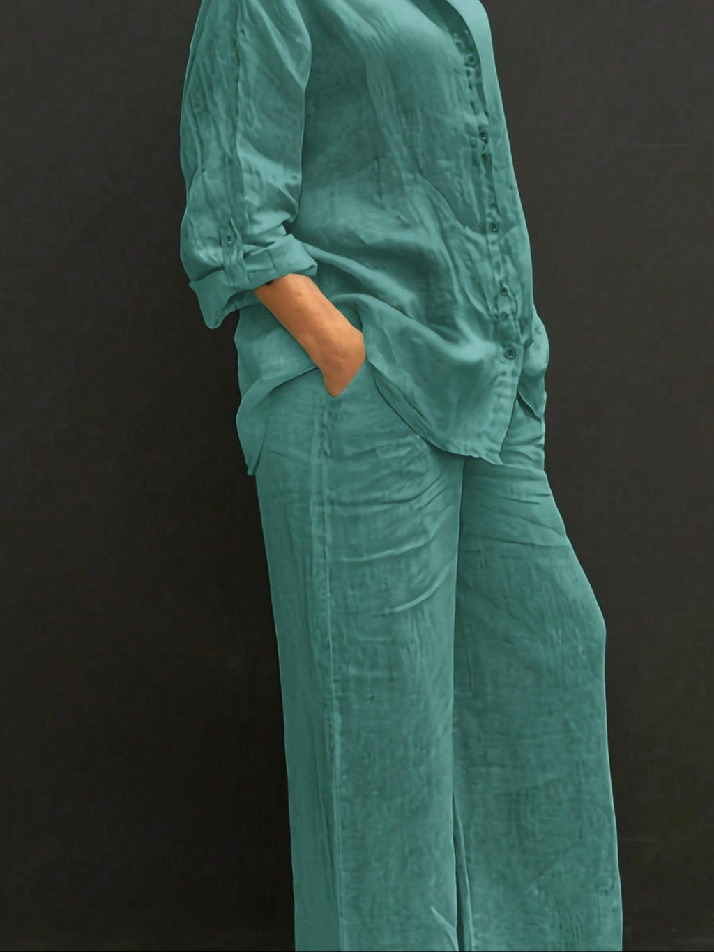 Reversible Long-sleeve Shirt Elastic-waist Trousers Solid-color Set – Premium 0 | RICALOUX