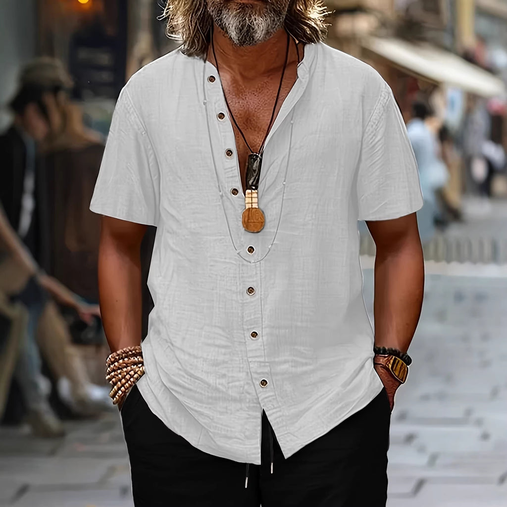 Fashionable Mens Retro Shirt With Buttons Made Of Cotton And Linen Casual Style – Premium 0 | RICALOUX
