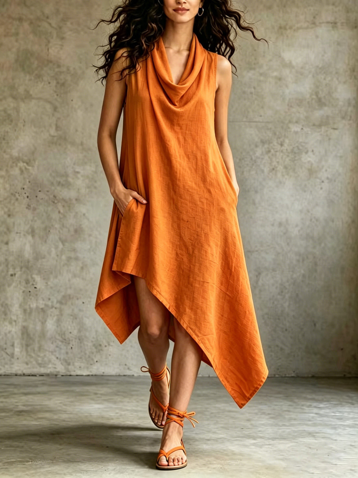 Summer Sleeveless Irregular Womens Casual Solid-Color V-Neck Dress by Ricaloux