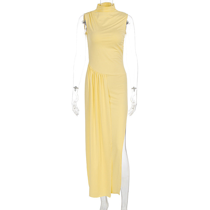 Figure-hugging Pleated Dress With A Slit And Fluttering Ribbons by Ricaloux