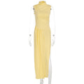 Figure-hugging Pleated Dress With A Slit And Fluttering Ribbons by Ricaloux