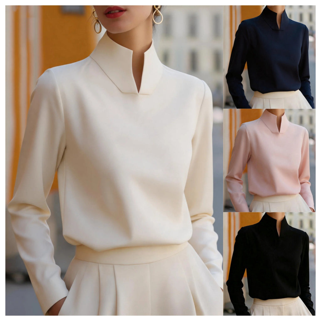 New Chinese-style Mandarin-collar Long-sleeve Blouse Niche Office-chic Top For Women – Premium 0 | RICALOUX