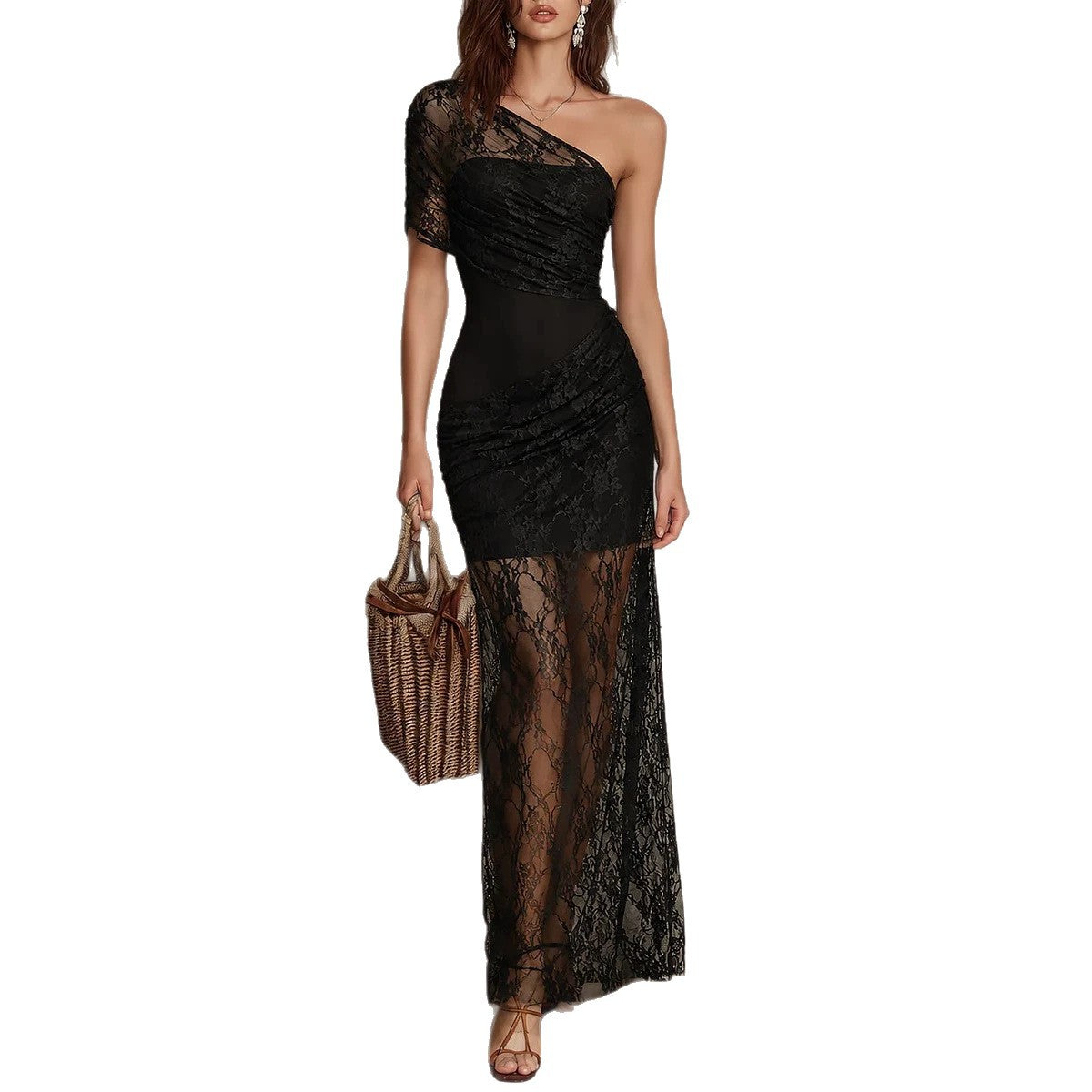 Elegant Lace Sheer-lined Off-shoulder Resort-style Dress For Women by Ricaloux
