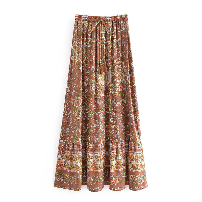 Bohemian Resort-style Cotton A-line Skirt With Water-based, Position-printed Floral Design – Premium 0 | RICALOUX