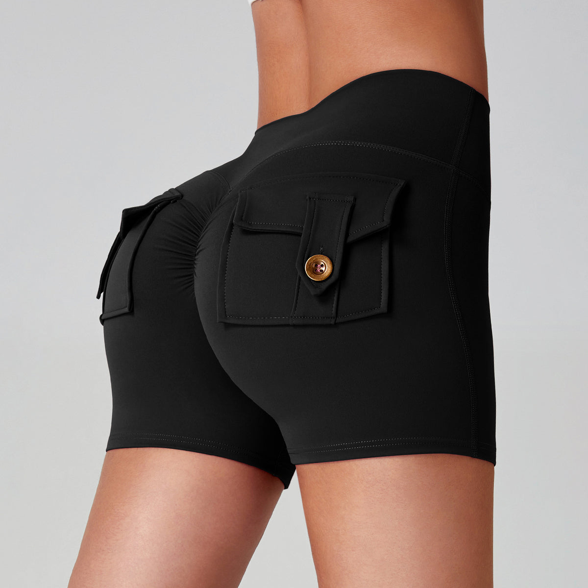 Women's High-Waisted Cargo Yoga Shorts With Pocket, Peach Hip Design Bare-Skin Feel, High Elastic, Quick-Dry Running & Fitness Pants by Ricaloux