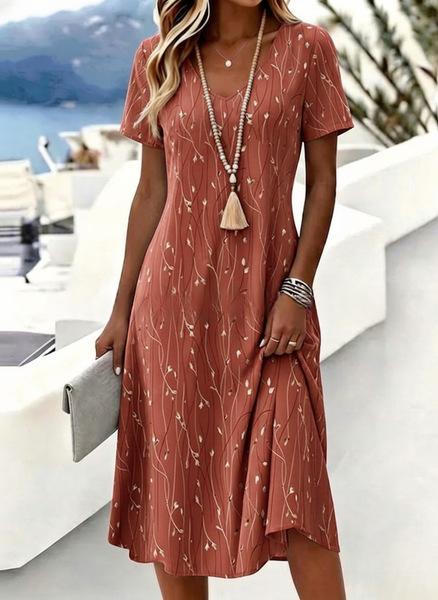3D-printed V-neck Short-sleeve Elegant Dress by Ricaloux