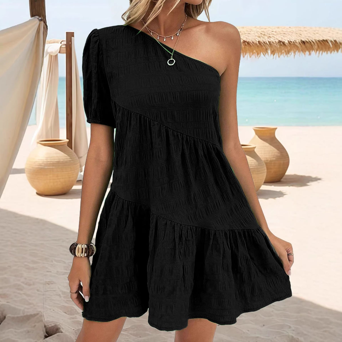 Stylish And Elegant Solid-color Off-shoulder Plus-size Womens Dress by Ricaloux