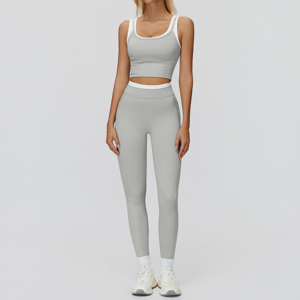 Contrast Nude Yoga Suit Thread by Ricaloux