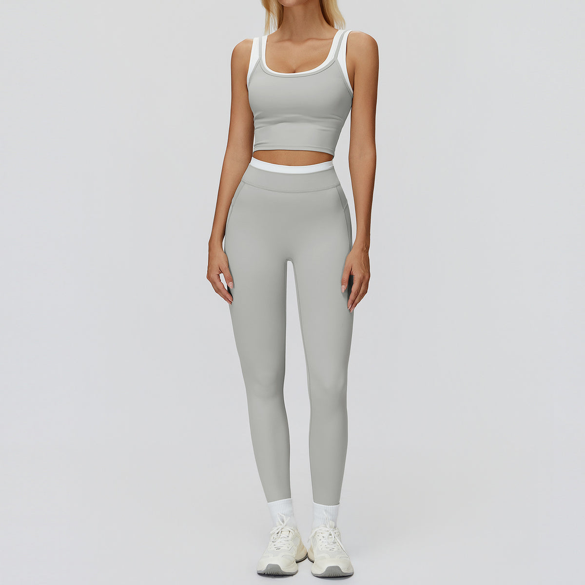 Contrast Nude Yoga Suit Thread by Ricaloux