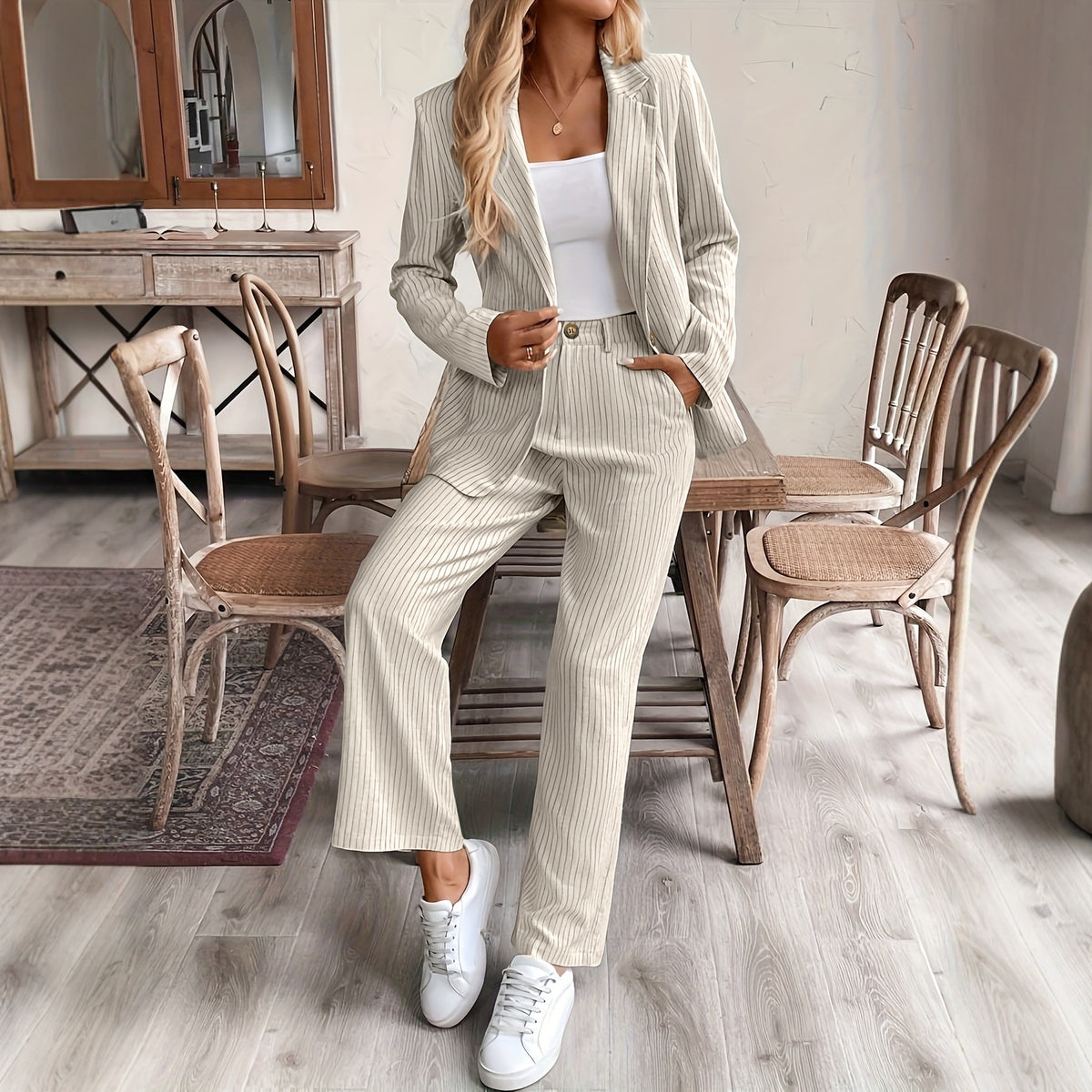 Womens Casual Chic Wide-leg Pants Set by Ricaloux