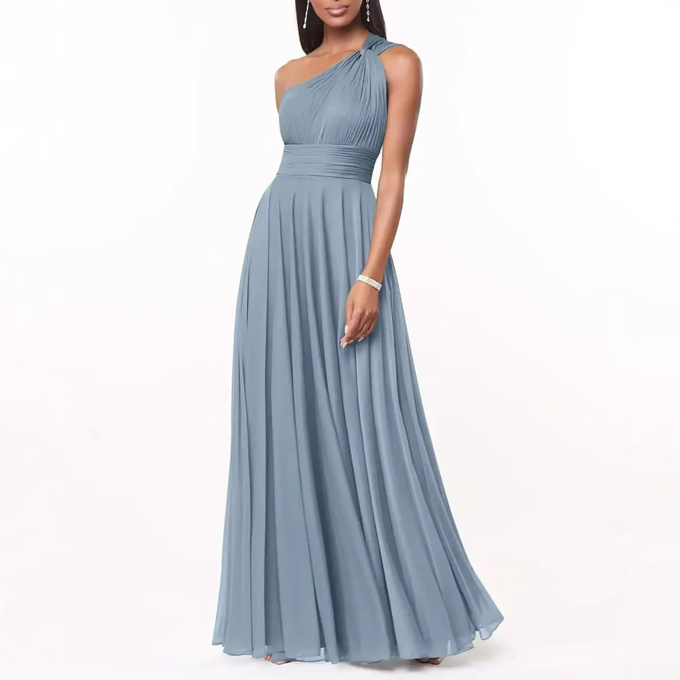 Womens Wedding One-Shoulder Chiffon Dress by Ricaloux