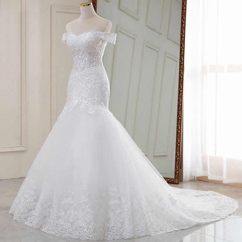 High Waist White Temperament Dream Lace Mid-waist Long Tail V-neck Wedding Dress - RICALOUX