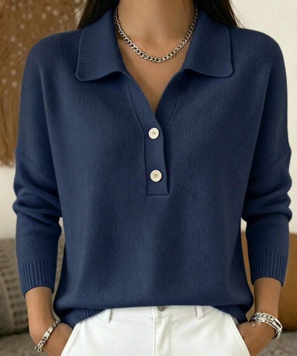 Womens Knitted Sweater With Turn-Down Collar, Casual Knit Top – Premium 0 | RICALOUX