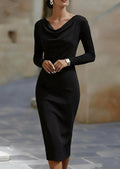 Boat Neck Long Sleeves Figure-hugging Hip-skimming Midi Dress For Women by Ricaloux