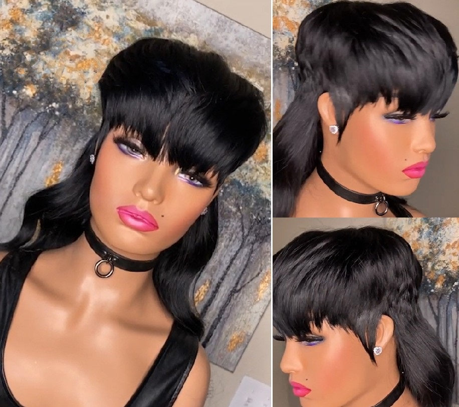 Bangs Black Front Back Long Brazilian Wig by Ricaloux