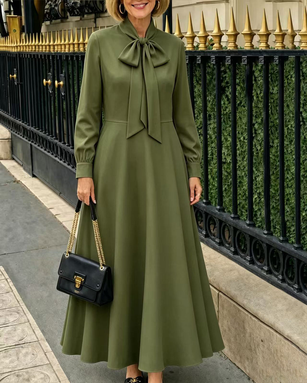 Springautumn Long-sleeve Puff-sleeve Dress With Bow Details At The Hem by Ricaloux