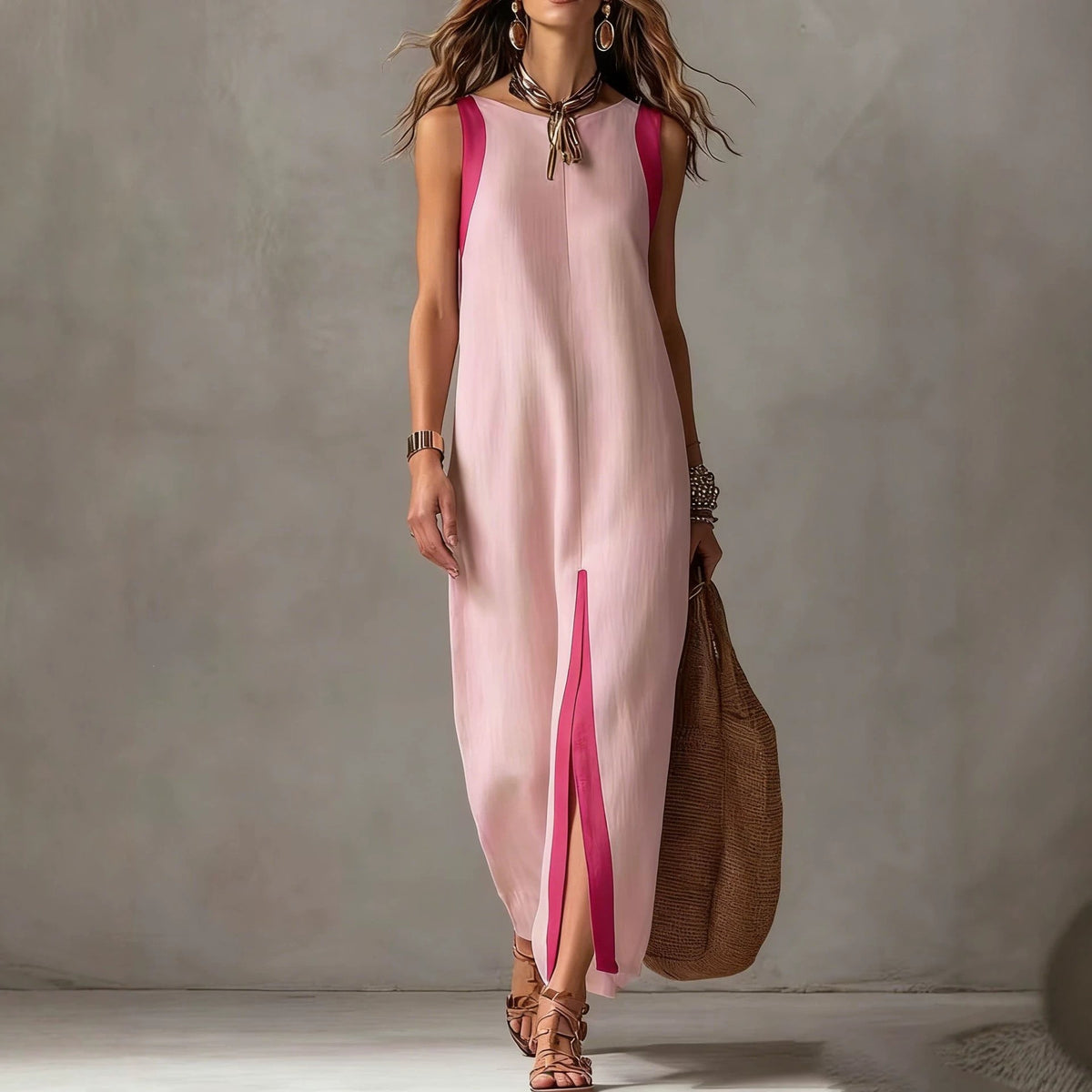 Summer New Womens Casual Chic Sleeveless Color-Block Split Dress – Premium 0 | RICALOUX