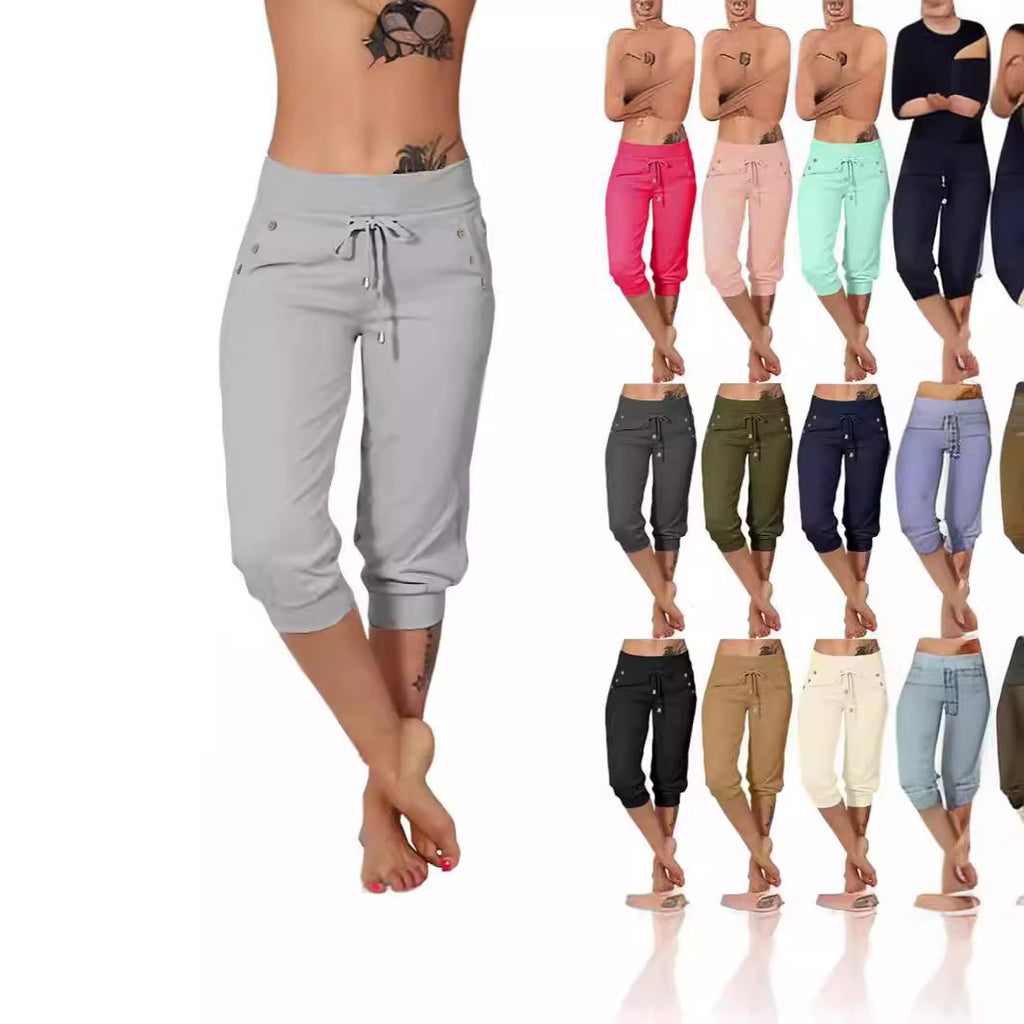 Tight-fitting High-waisted Drawstring-pocket Sweatpants by Ricaloux