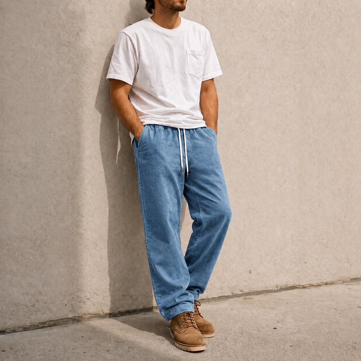 Mens Relaxed-fit Straight-leg Casual Drawstring Jeans by Ricaloux