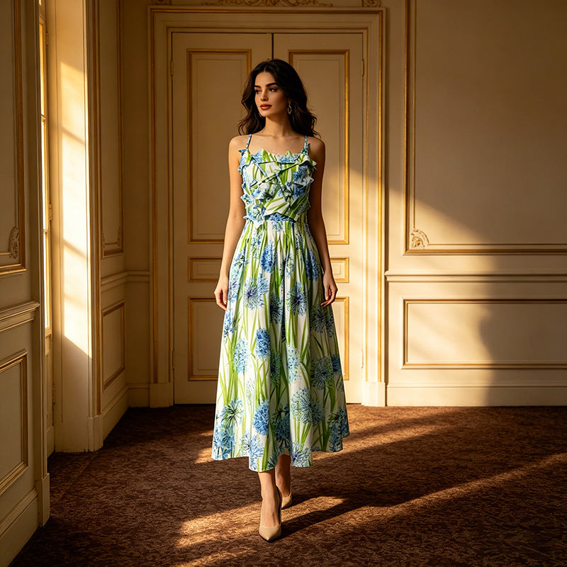 Strap High Waisted Floral Dress by Ricaloux