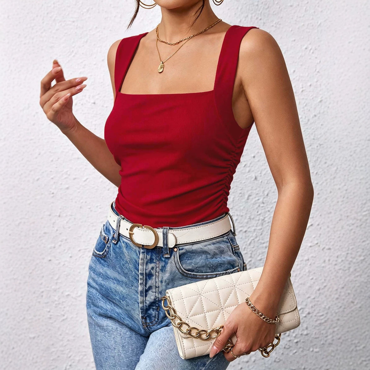 Summer New Square-neck Vest Slim-fit Sleeveless Top – Premium 0 | RICALOUX