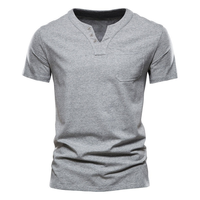 Mens V-neck Short-sleeve Casual T-shirt For Young Adults by Ricaloux