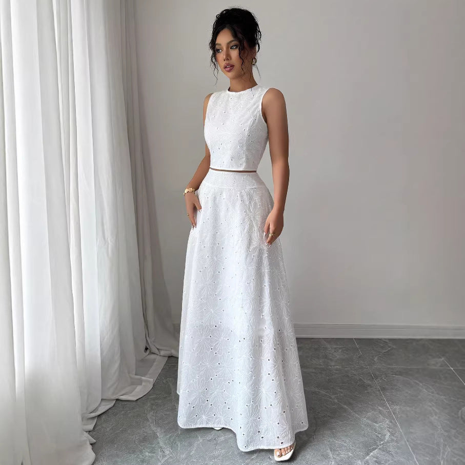Sleeveless Top High-waisted A-line Elegant Long Skirt – Premium 0 | RICALOUX