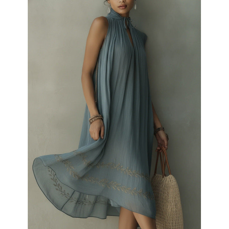 Womens Sleeveless Dress With Lace Trim And Ties by Ricaloux