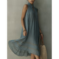 Womens Sleeveless Dress With Lace Trim And Ties by Ricaloux