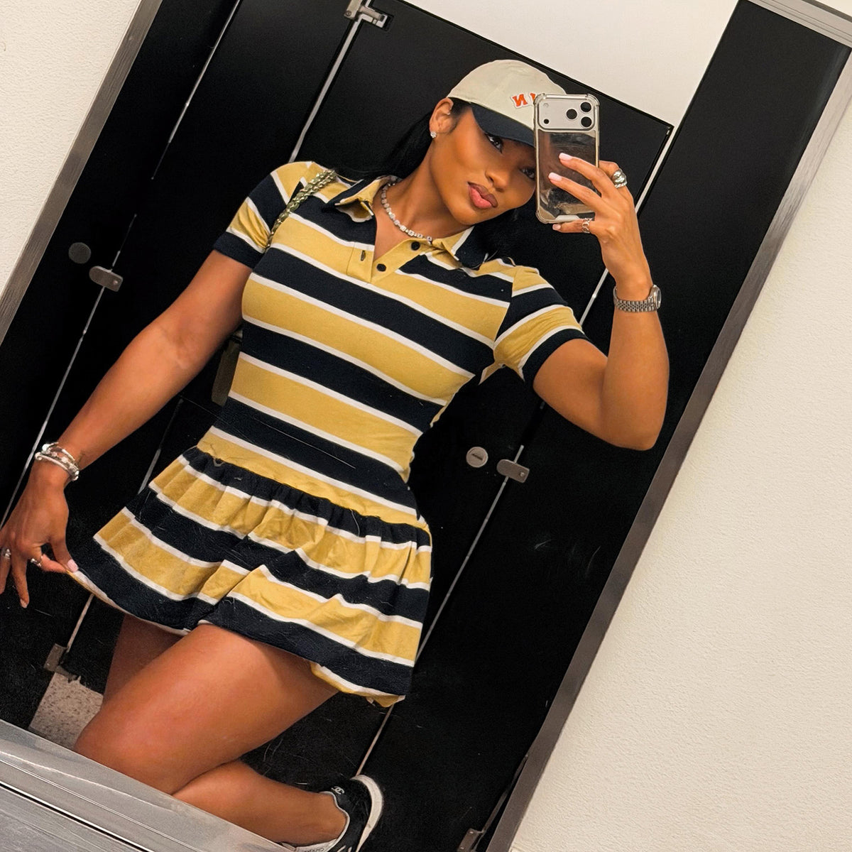 Womens Striped Sporty Short-sleeve Dress With A Lapel Collar – Premium 0 | RICALOUX