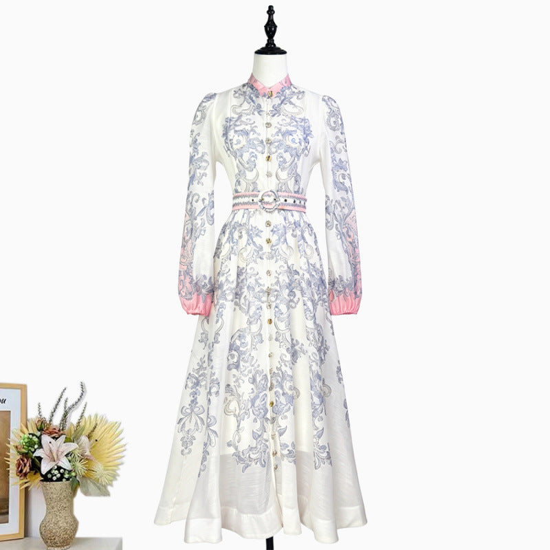 Stand-collar Single-breasted Dress With Puff Sleeves A Fitted Waist – Premium 0 | RICALOUX