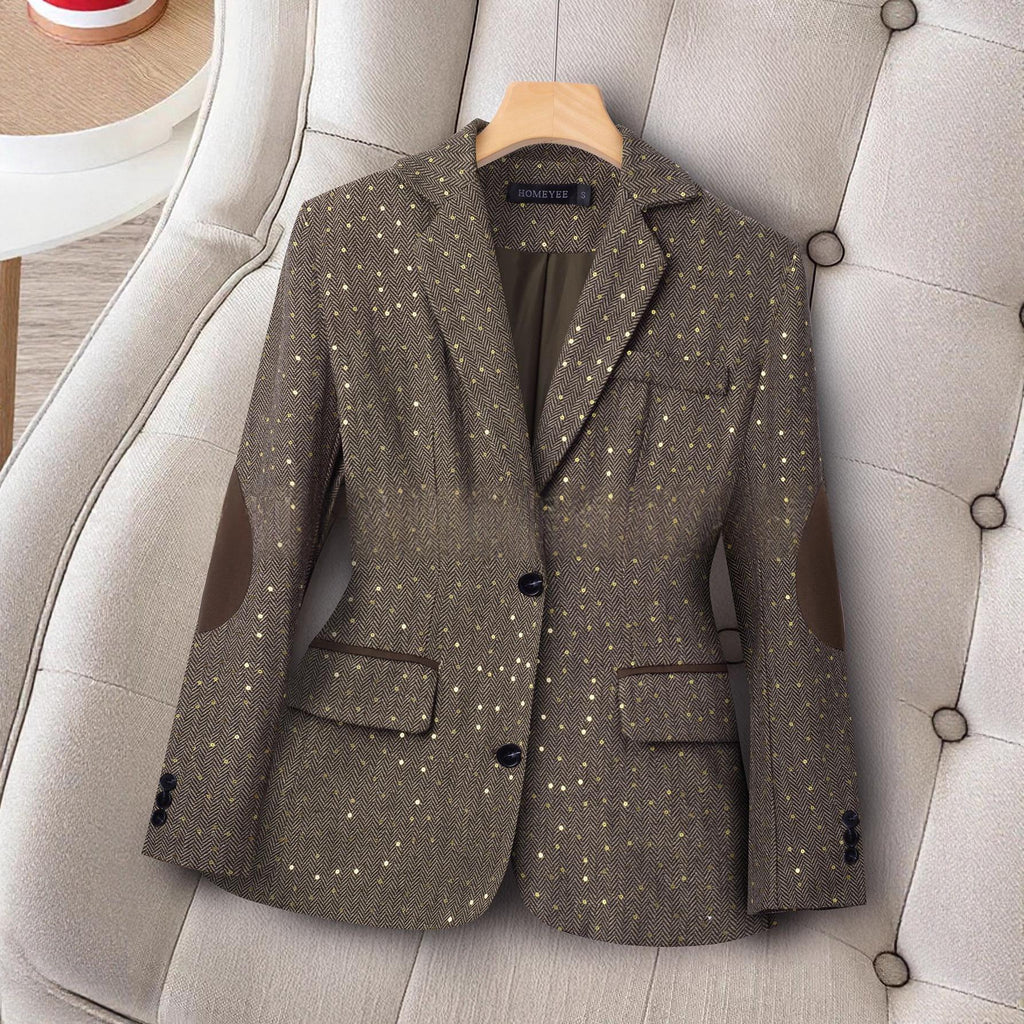 Womens Long-Sleeve Color-Block Suit With Spring And Autumn Geometric Patterns by Ricaloux