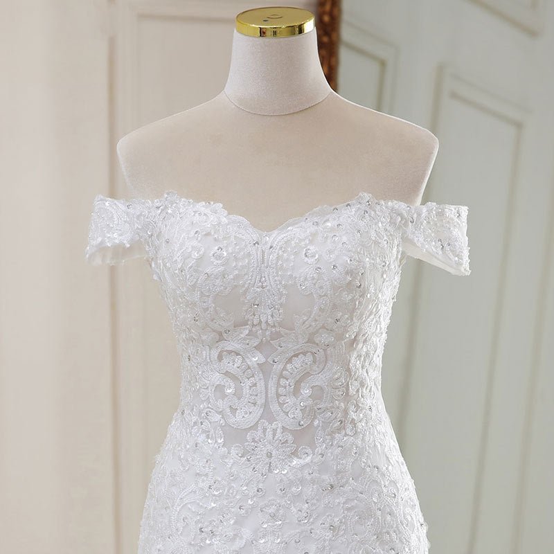 High Waist White Temperament Dream Lace Mid-waist Long Tail V-neck Wedding Dress - RICALOUX