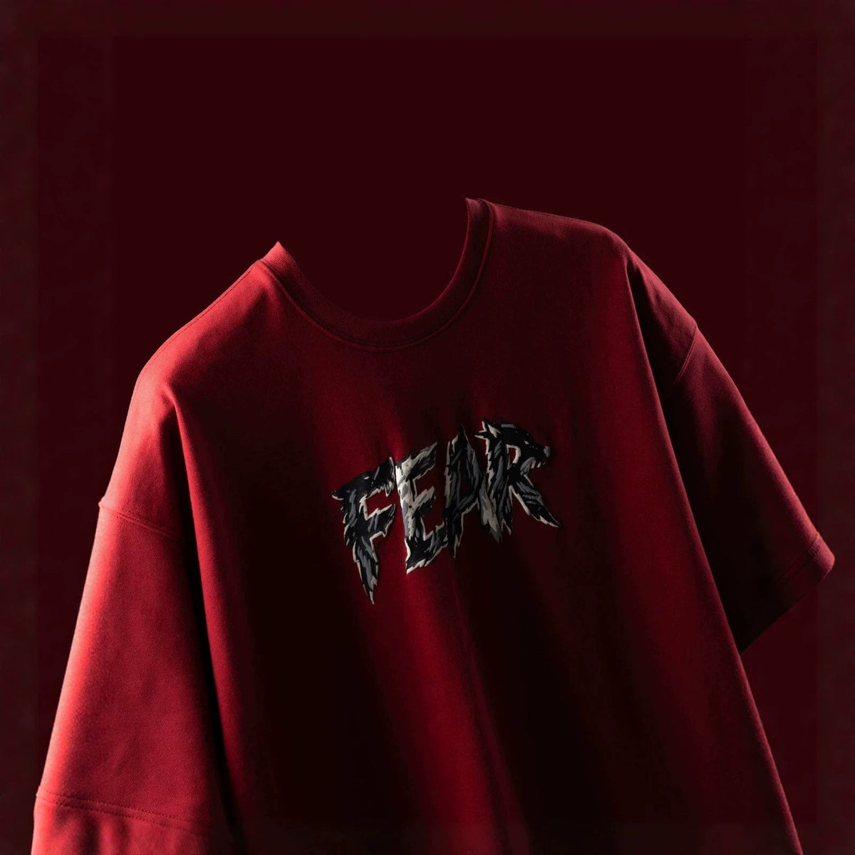 American-style High-street Wine-red Drop-shoulder T-shirt by Ricaloux