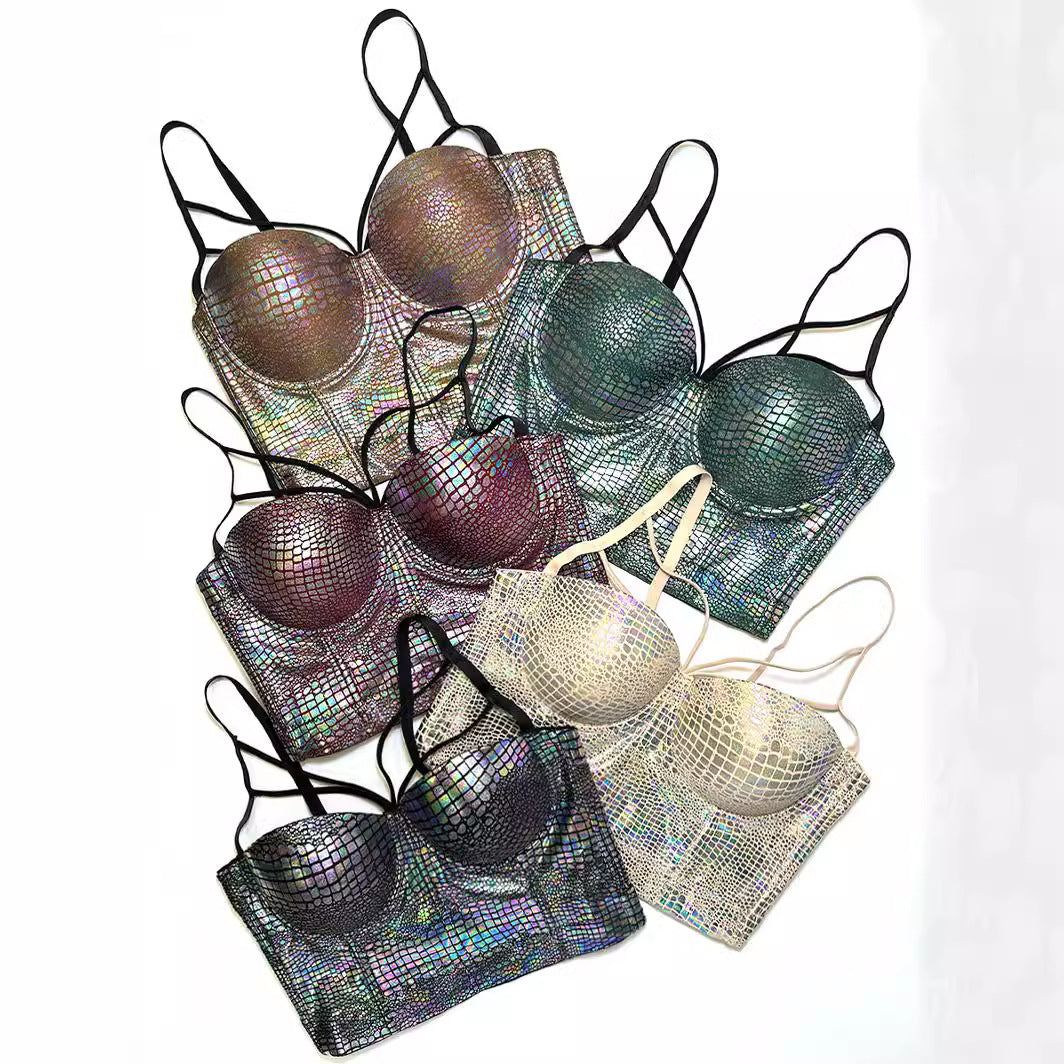 Sparkling Snakeskin-embossed Gold-stamped Strap Bra With Cup Support by Ricaloux