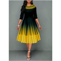 Women's Fashionable Printed Graceful Half Sleeve Waist Dress - RICALOUX