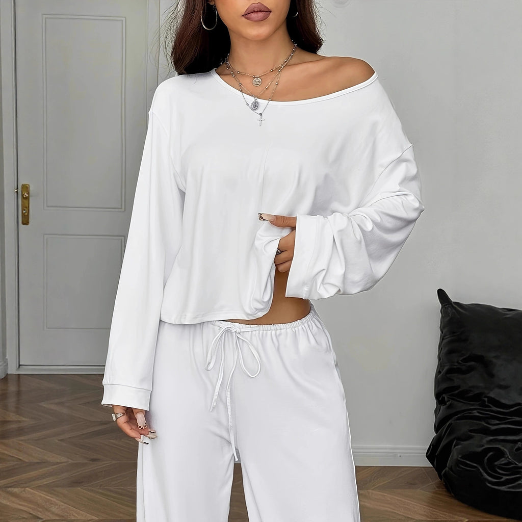 Satin Long-sleeve Top And Pants Set by Ricaloux