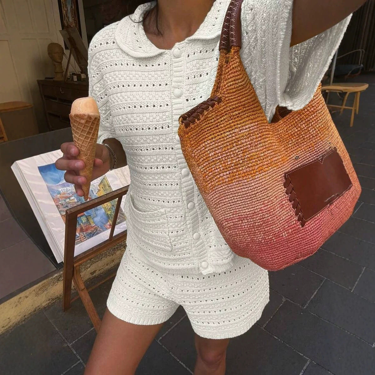 Short-sleeved Solid-color Knitted Cardigan And Shorts 2-piece Set – Premium 0 | RICALOUX