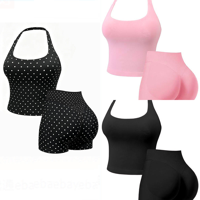 New Halter-Neck Seamless Yoga Backless Camisole And High-Waisted Workout Set by Ricaloux