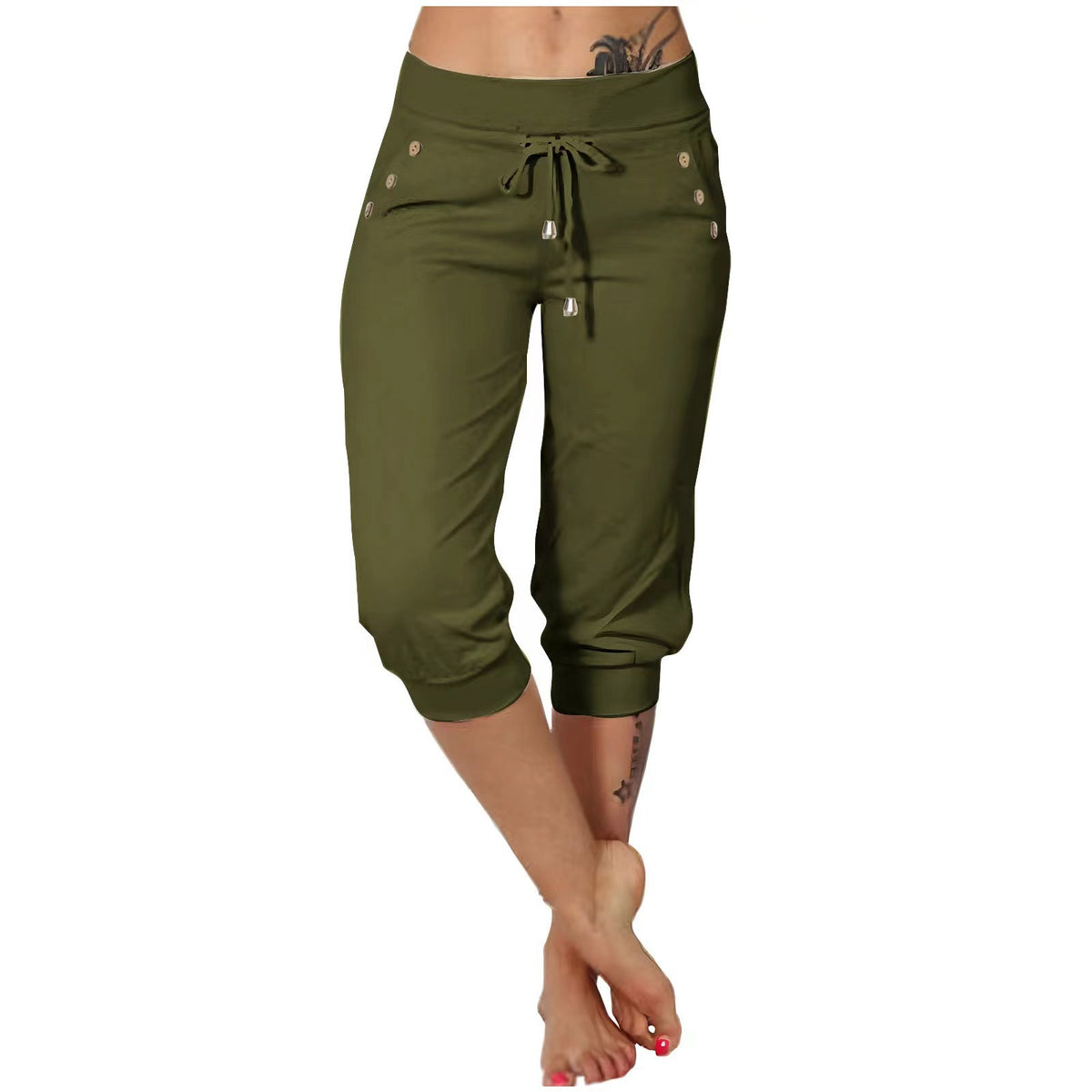 Tight-fitting High-waisted Drawstring-pocket Sweatpants by Ricaloux