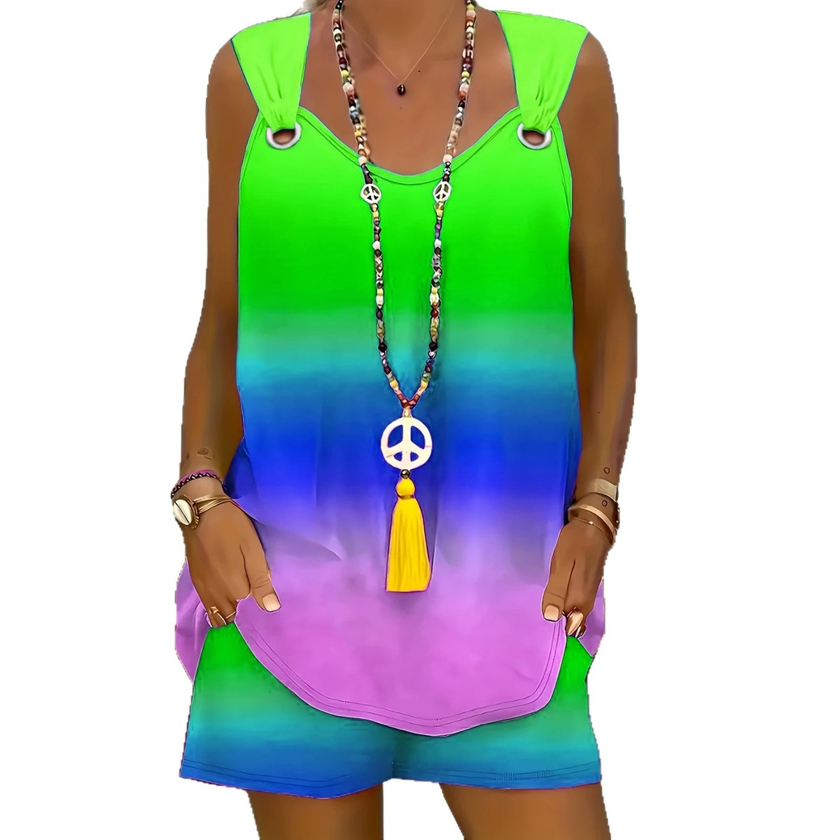 Rainbow Gradient Top And Pants Set by Ricaloux
