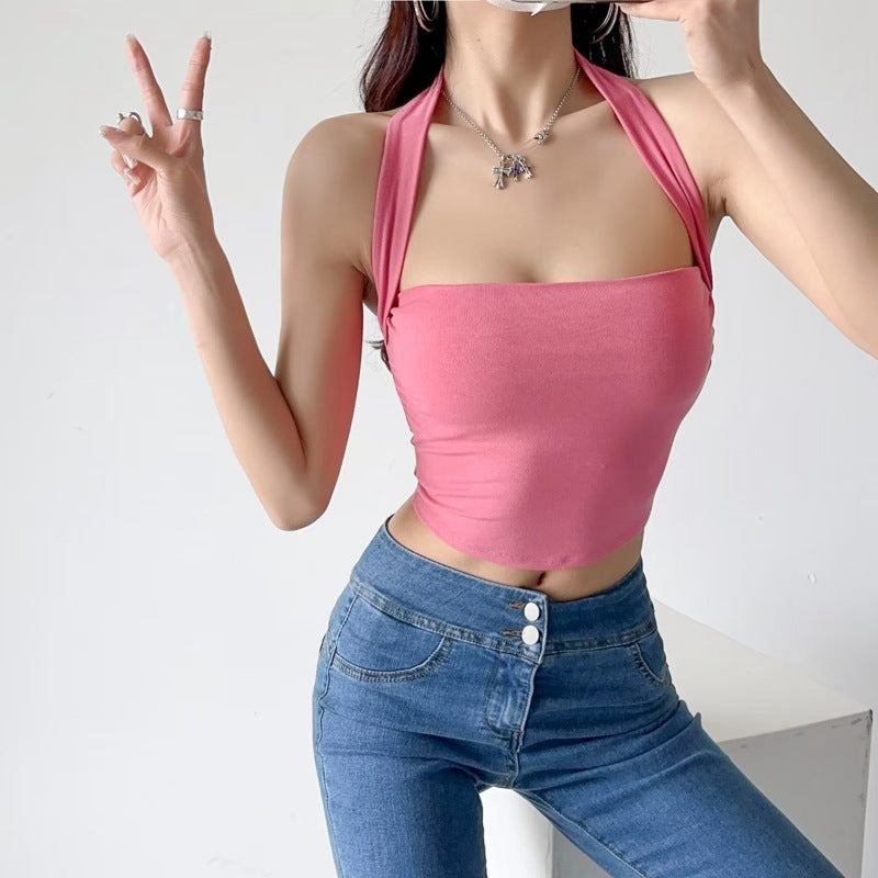 Design-focused Pleated Backless Halter-neck Tank Top – Premium 0 | RICALOUX