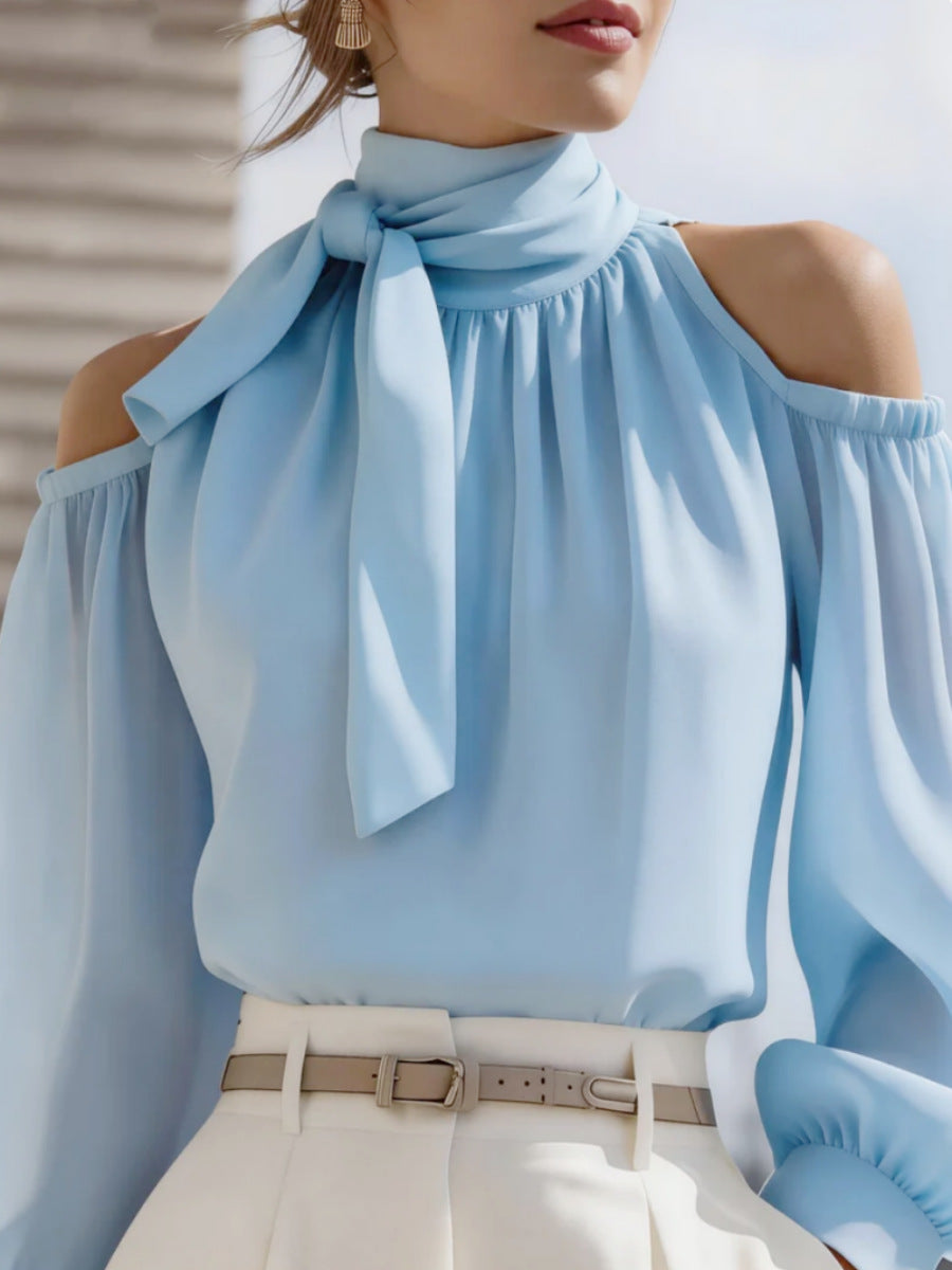 Womens Stand-collar Off-shoulder Top With Puff Sleeves – Premium 0 | RICALOUX