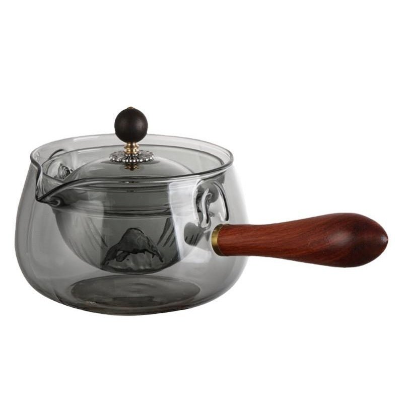 Semi-automatic Rotary Heat-resistant Glass Teapot Lazy Tea Making With Infuser And Wooden Handle Office Home Accessories Kitchen Gadgets - RICALOUX