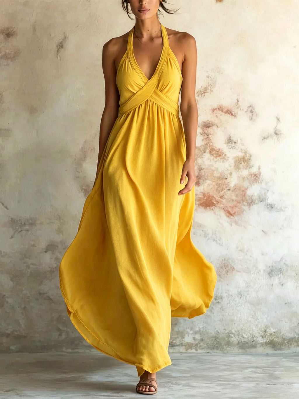 Sleeveless Flared Solid-color Maxi Dress Design by Ricaloux
