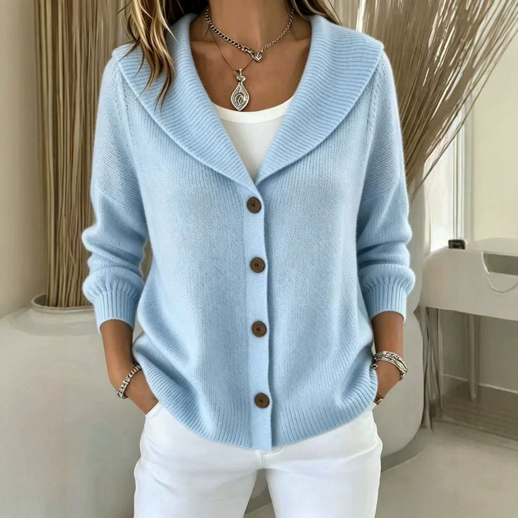 Womens Knitted Button-up Polo-neck Sweater by Ricaloux