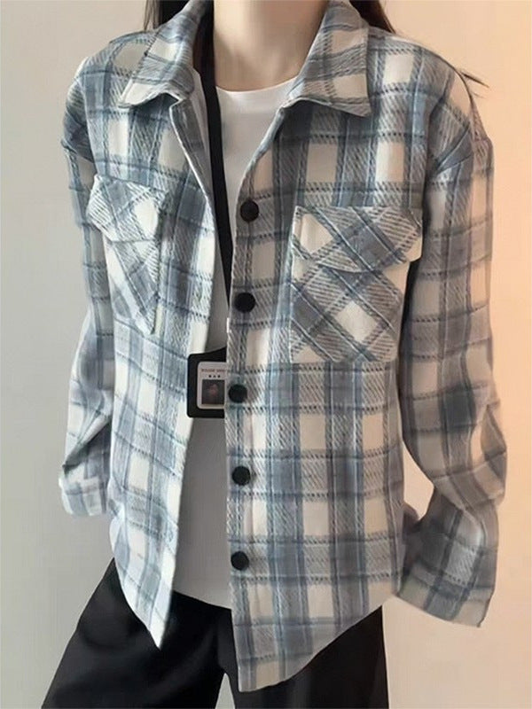 Sky Blue American Style Heavyweight Plaid Womens Shirt – Premium 0 | RICALOUX