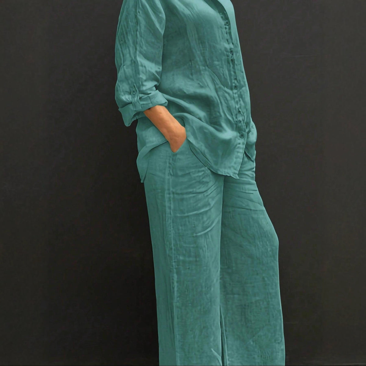 Reversible Long-sleeve Shirt Elastic-waist Trousers Solid-color Set by Ricaloux